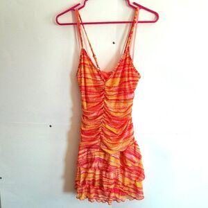 Wild Fable Women's Pink Zig Zag Sleeveless Ruched Tiered Dress Size Large